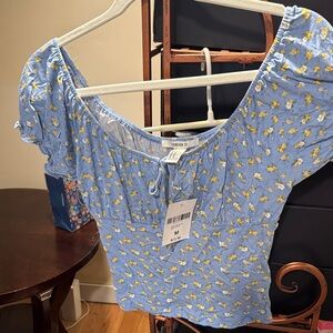 Forever 21 Light Blue Floral Smocked Crop Top